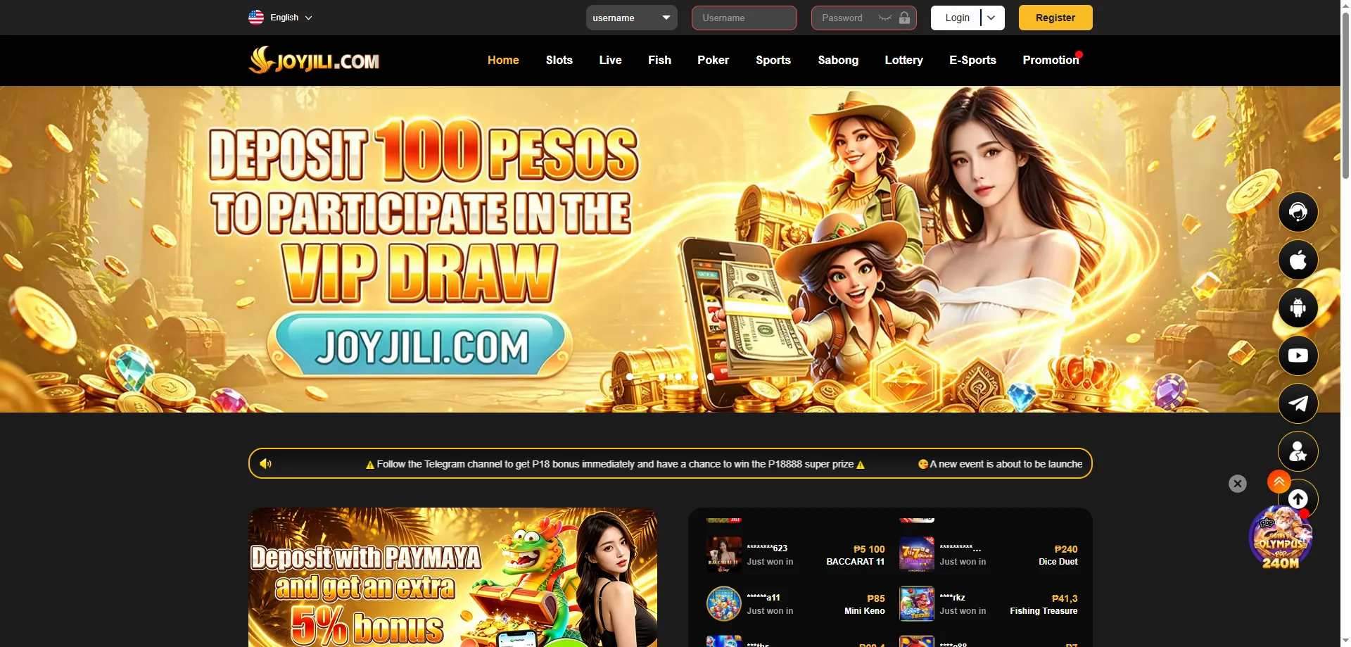 Joyjili casino official website login and registration page
